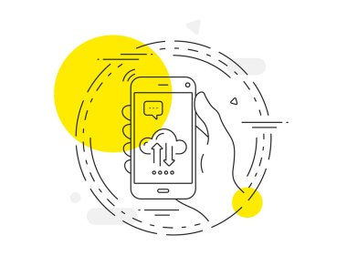 Bulut hesaplama senkron çizgisi simgesi. Cep telefonu vektör düğmesi. İnternet veri depolama işareti. Dosya sunucu teknoloji sembolü. Bulut senkron çizgisi simgesi. Soyut konsept rozet. Vektör