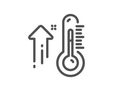 Yüksek termometre çizgisi simgesi. Sıcaklık tanılama işareti. Ateş ölçme sembolü. Kalite tasarım elemanı. Doğrusal stil yüksek termometre simgesi. Düzenlenebilir felç. Vektör