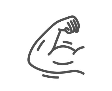 Güçlü kol çizgisi ikonu. Kas gücü işareti. Spor salonu antrenman sembolü. Kalite tasarım elemanı. Doğrusal stil güçlü kol simgesi. Düzenlenebilir felç. Vektör