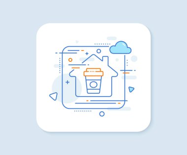 Paket kahve ikonu. Soyut vektör düğmesi. Sıcak latte bardağı tabelası. Çay bardağı sembolü. Paket kahve ikonu. Ev konsepti rozeti. Vektör