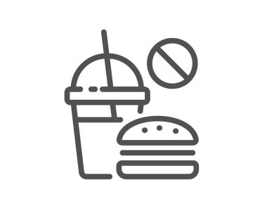 Fast food hattı ikonunu durdur. Gazoz tabelalı hamburger. Sağlıksız hamburger sembolü. Kalite tasarım elemanı. Doğrusal stil fast food ikonu. Düzenlenebilir felç. Vektör