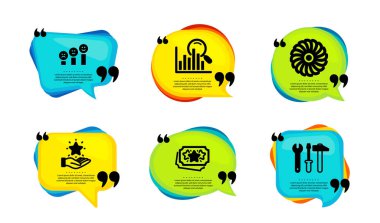 Fan motoru, müşteri memnuniyeti ve arama simgeleri basit. Tırnak içinde konuşma balonu. Sadakat programı, sadakat noktaları ve Spanner araç işaretleri. Solunum cihazı, Mutlu Gülümseme Çizelgesi, Analitik. Vektör