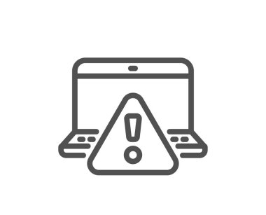 Çevrimiçi uyarı satırı simgesi. Dikkat üçgen işareti. İnternet uyarı sembolü. Kalite tasarım elemanı. Doğrusal biçim çevrimiçi uyarı simgesi. Düzenlenebilir felç. Vektör