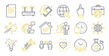 Yürüyen merdiven, ilham, zaman sembollerini güncelleme gibi çizgi simgeleri. Cashback, Wiifi, internet tabelaları. Belge, Uluslararası Küre, Buluşma Zamanı. Sadakat puanları, Orta parmak. Vektör