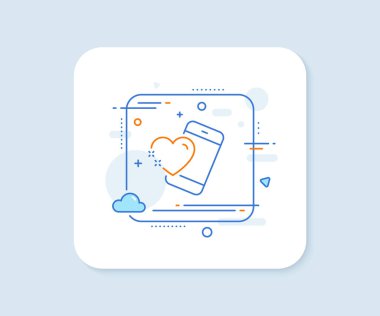 Telefon hattı ikonlu kalp. Soyut kare vektör düğmesi. Duygusal işaretleri severim. Sevgililer Günü sembolü. Kalp çizgisi ikonu. Kaliteli rozet. Vektör