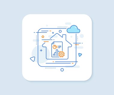 Rapor satırı simgesi. Soyut vektör düğmesi. Sütun grafiği, pasta grafiği işareti. Piyasa analizi sembolü. Rapor satırı simgesi. Ev konsepti rozeti. Vektör