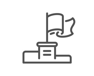 Kazanan bayrak çizgisi simgesi. Gol başarı işareti. Lider sembolü. Kalite tasarım elemanı. Doğrusal stil kazanan bayrak simgesi. Düzenlenebilir felç. Vektör