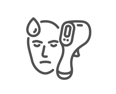 Elektronik termometre çizgisi simgesi. Sıcaklık tarayıcı işareti. Ateş ölçme sembolü. Kalite tasarım elemanı. Doğrusal stil elektronik termometre simgesi. Düzenlenebilir felç. Vektör