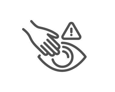 Göz çizgisi simgesine dokunma. El uyarı işareti. Hijyen bildirim sembolü. Kalite tasarım elemanı. Doğrusal stil simgeye dokunma. Düzenlenebilir felç. Vektör