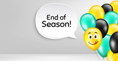 Sezon Satışı Sonu. Gülen balon vektör arka planı. Özel fiyat tabelası. Reklam indirimi sembolü. Doğum günü balonu afişi. Sezon sonu konuşma balonu. Geçmişi kutlayın. Vektör