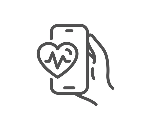 心臓トレーニングアプリのラインアイコン 脂肪燃焼アプリケーションの兆候 ジムはハートビートのシンボルに合う 品質設計要素 線形スタイルの心臓トレーニングアイコン 編集可能なストローク ベクトル — ストックベクタ