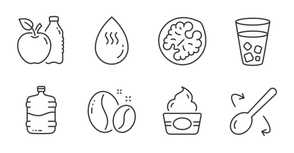 Apple Hot Water Ice Tea Line Icons Set Coffee Beans — Stock Vector