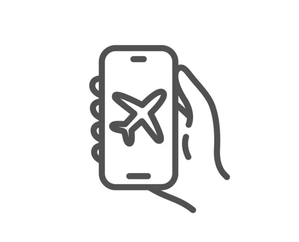 Ícone Linha Modo Voo Mão Segura Sinal Telefone Celular Com — Vetor de Stock