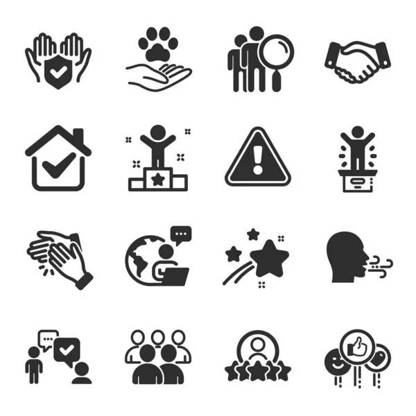 Set People Icons Insurance Hand Clapping Hands Employees Handshake Symbols — Stock Vector