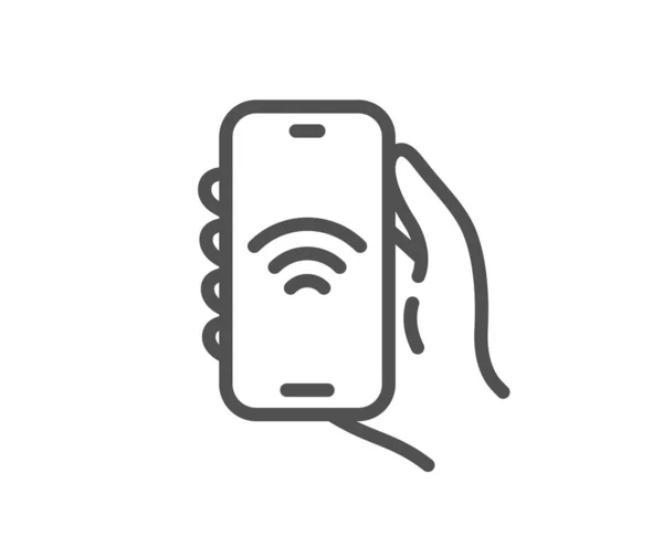 Zeilensymbol Der Internet App Handzeichen Halten Handy Mit Bildschirm Benachrichtigungssymbol — Stockvektor