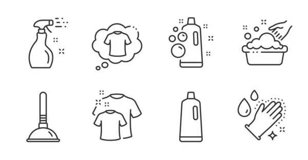 Shirt Sauberes Shirt Und Waschen Hände Linie Symbole Gesetzt Shampoo — Stockvektor