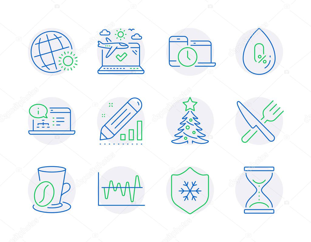 Business icons set. Included icon as Time management, No alcohol, World weather signs. Edit statistics, Stock analysis, Coffee cup symbols. Clean skin, Food, Online documentation. Vector
