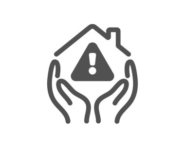 Ev koruma ikonu. Bina uyarı işareti. Ev sigortası sembolü. Kalite tasarım elemanı. Düz stil ev koruma ikonu. Düzenlenebilir felç. Vektör