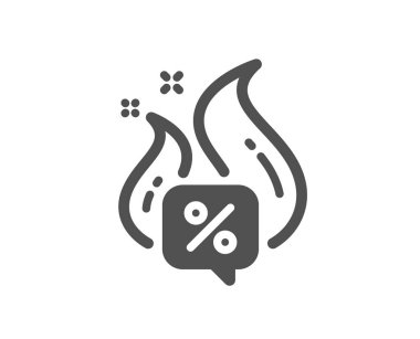 Sıcak teklif ikonu. İndirim tabelası. Promosyon fiyatı sembolü. Kalite tasarım elemanı. Düz stil sıcak teklif ikonu. Düzenlenebilir felç. Vektör