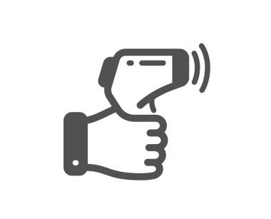 Elektronik termometre simgesi. Sıcaklık tarayıcı işareti. Ateş ölçme sembolü. Kalite tasarım elemanı. Düz stil elektronik termometre simgesi. Düzenlenebilir felç. Vektör