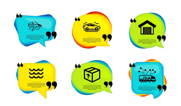 Package Airplane Waves Icons Simple Set Speech Bubble Quotes Car — Stock Vector