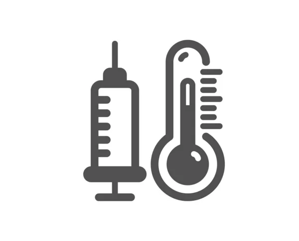 带有疫苗图标的温度计 温度诊断标志 发烧测量符号 质量设计要素 扁平式温度计图标 可编辑的中风 — 图库矢量图片