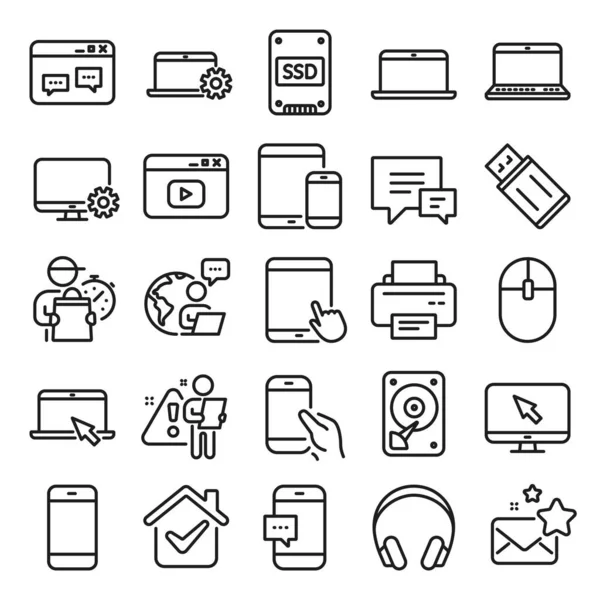 Iconos Línea Dispositivos Móviles Ordenador Portátil Tablet Smartphone Iconos Hdd — Vector de stock