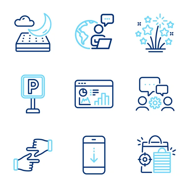 Conjunto Iconos Negocios Icono Incluido Como Colchón Nocturno Desplácese Hacia — Archivo Imágenes Vectoriales