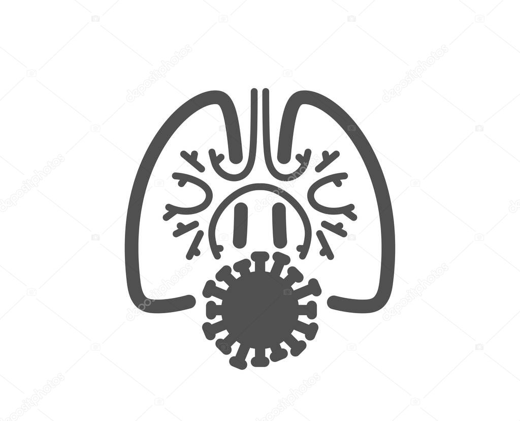 Lungs with coronavirus icon. Pneumonia disease sign. Respiratory distress symbol. Quality design element. Flat style coronavirus lungs icon. Editable stroke. Vector