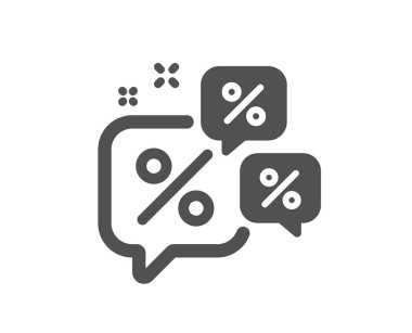 Sohbet baloncukları ikonu indirimi. Teklif levhası. Promosyon fiyatı sembolü. Kalite tasarım elemanı. Düz stil indirimler sohbet simgesi. Düzenlenebilir felç. Vektör