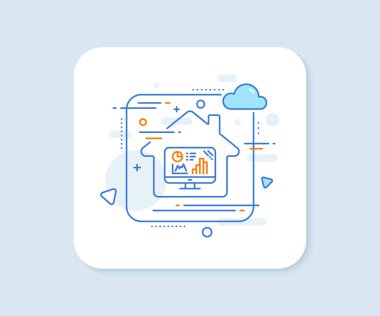 Analitik grafik çizgisi simgesi. Soyut vektör düğmesi. Sütun çizelgesi işareti. Büyüme diyagramı sembolü. Analitik grafik çizgisi simgesi. Ev konsepti rozeti. Vektör