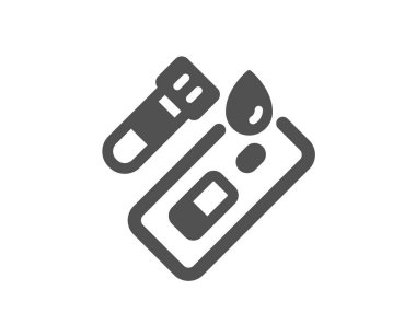 Kapsamlı test simgesi. Coronavirus test işareti. Kan testi tüpü sembolü. Kalite tasarım elemanı. Düz stil covid test simgesi. Düzenlenebilir felç. Vektör