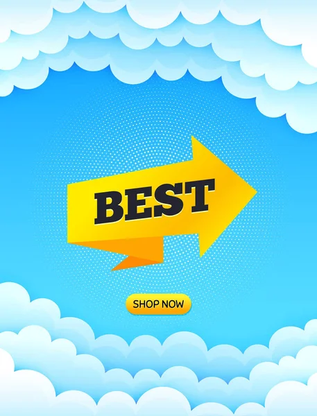 Mejor Pegatina Fondo Cielo Nuboso Con Mensaje Oferta Banner Oferta — Archivo Imágenes Vectoriales