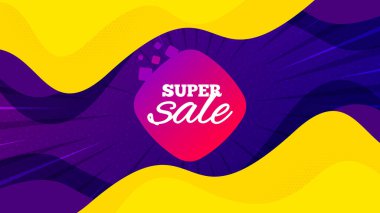 Süper satış afişi. Mesaj içeren sıvı bir arkaplan. İndirimli çıkartma şekli. Kupon ikonu. En iyi reklam kuponu afişi. Süper satış rozeti şeklinde. Vektör
