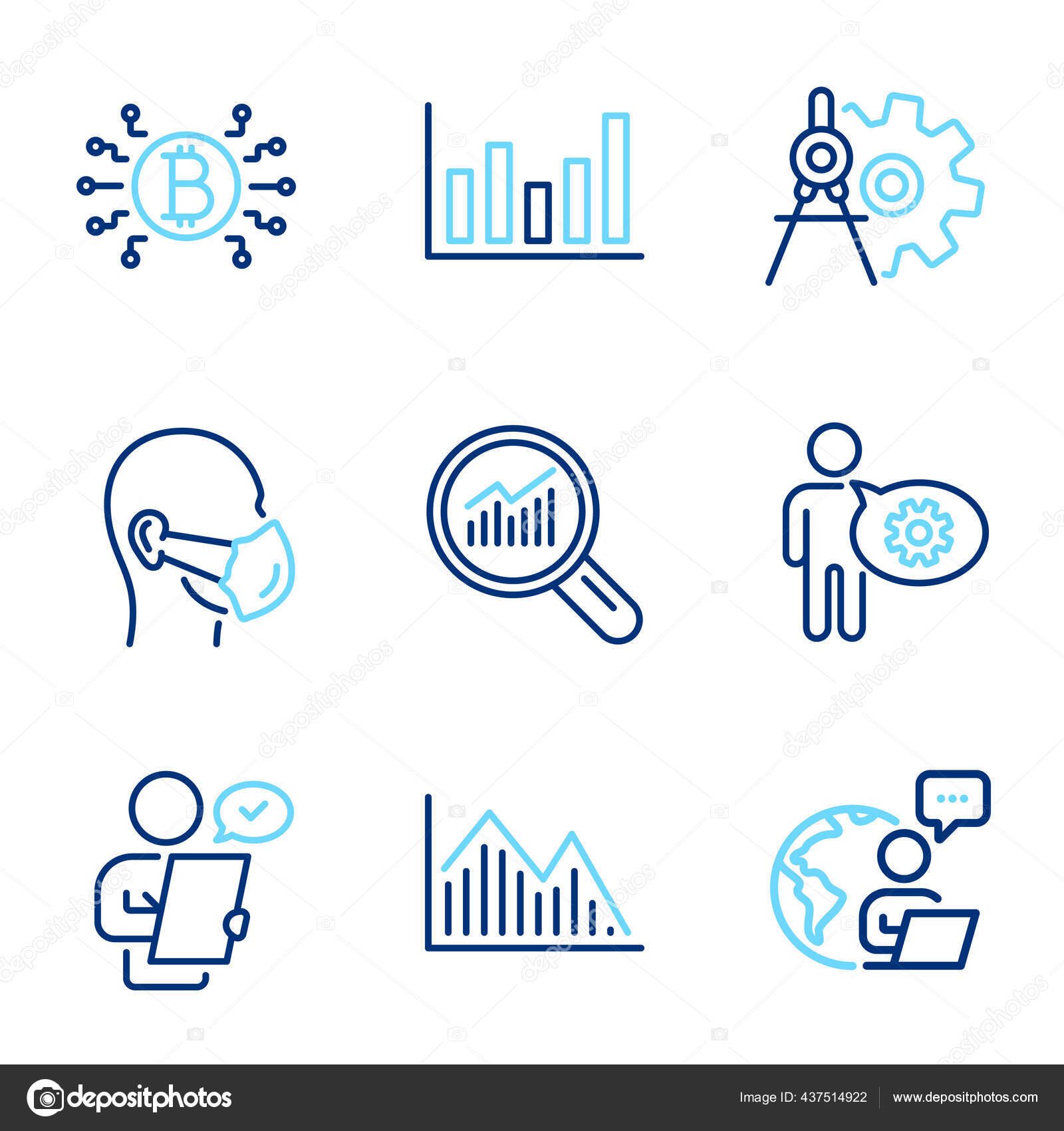 아이콘 데이터 신호로 아이콘을 비트코인 시스템 마스크 그래프 아이콘 Vector 스톡 벡터 - ©Blankstock 437514922