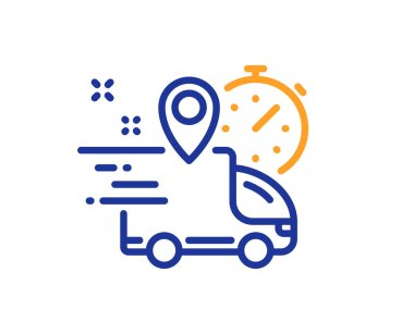 Ekspres dağıtım hattı simgesi. Kurye kamyonu konum işareti. Sipariş teslim sembolü. Kalite tasarım elemanı. Satır biçimi ekspres dağıtım simgesi. Düzenlenebilir felç. Vektör