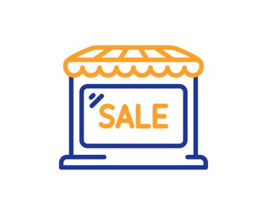 Pazar satış çizgisi simgesi. Toptan mağaza tabelası. Piyasa indirimi sembolü. Kalite tasarım elemanı. Satır stili satış ikonu. Düzenlenebilir felç. Vektör