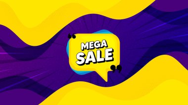 Mega satış balonu. Mesaj içeren sıvı bir arkaplan. İndirimli afiş şekli. Kupon yapıştırma ikonu. En iyi reklam kuponu afişi. Mega satış rozeti şeklinde. Vektör