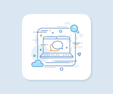 Kurye hattı simgesi. Soyut vektör düğmesi. Konuşma balonu işareti. Sohbet mesajı sembolü. Kurye hattı simgesi. Laptop konsept rozeti. Vektör