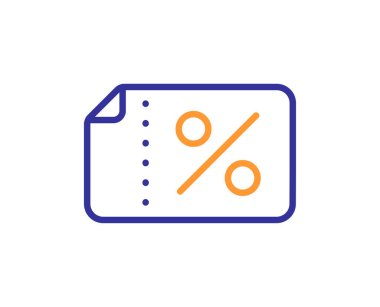 İndirimli afiş çizgisi simgesi. İndirim kuponu tabelası. Promosyon fiyatı sembolü. Kalite tasarım elemanı. Satır stili indirimli pankart simgesi. Düzenlenebilir felç. Vektör