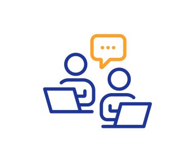 Takım çalışması simgesi. Uzaktan ofis işareti. Takım çalışanları sembolü. Kalite tasarım elemanı. Çizgi stili takım çalışması simgesi. Düzenlenebilir felç. Vektör