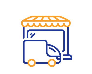 Teslimat pazarı simgesi. Taşıma levhasını sakla. Pazarlama sembolü. Kalite tasarım elemanı. Hat tarzı teslimat kamyonu ikonu. Düzenlenebilir felç. Vektör