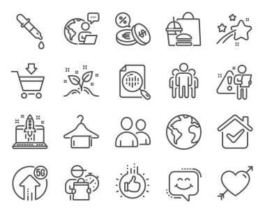 İş simgeleri ayarlandı. El, Aşk, Analitik Grafik İşaretleri gibi simgeleri de içeriyor. Döviz bürosu, Dünya gezegeni, iş sembolleri. Gülümseyin, Kullanıcılar, Grup. Çevrimiçi piyasa, 5G yükleme. Vektör