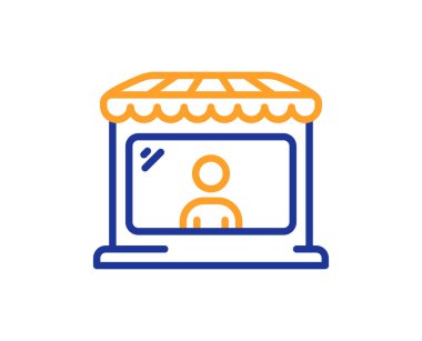 Pazar satışı çizgisi simgesi. Toptan satış mağazası tabelası. Pazarlama sembolü. Kalite tasarım elemanı. Satır stili pazarlama simgesi. Düzenlenebilir felç. Vektör