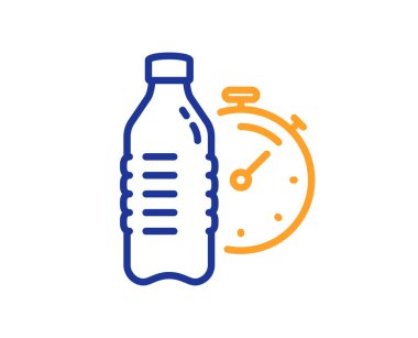 Fitness su hattı simgesi. Eğitim içkisi saati tabelası. Spor salonu şişe sembolü. Kalite tasarım elemanı. Hat stili fitness su ikonu. Düzenlenebilir felç. Vektör