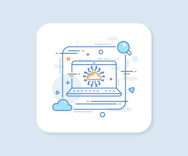 Bulut bilgisayar ağı çizgisi simgesi. Soyut vektör düğmesi. İnternet veri depolama işareti. Dosya sunucu teknoloji sembolü. Bulut ağ çizgisi simgesi. Laptop konsept rozeti. Vektör