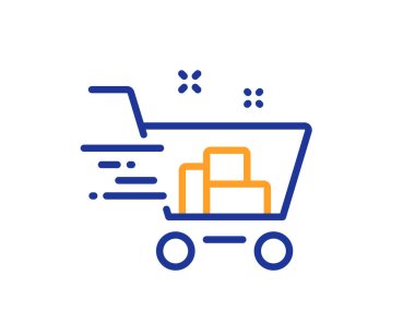 Alışveriş arabası ikonu. Ekspres sipariş işareti. Hızlı satın alma sembolü. Kalite tasarım elemanı. Hat tarzı alışveriş arabası ikonu. Düzenlenebilir felç. Vektör