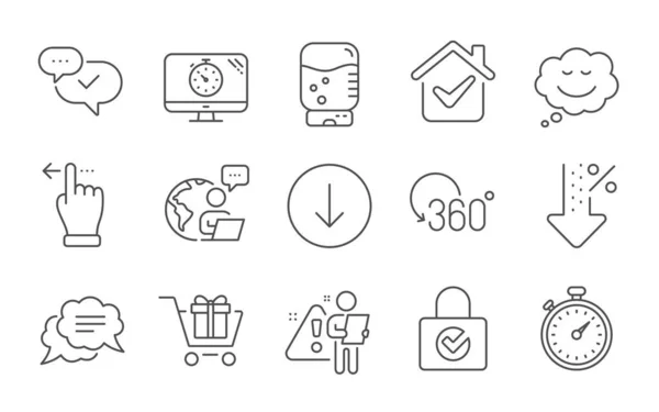Timer Low Percent Touchscreen Icone Linea Gesto Impostato Crittografia Password — Vettoriale Stock