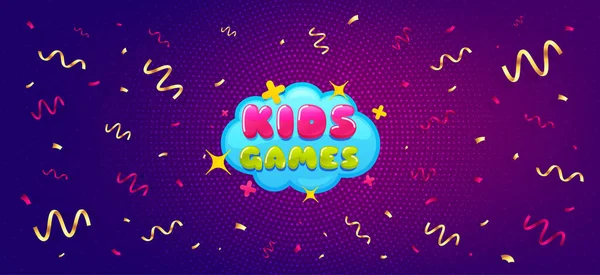 Crianças Jogos Adesivo Fundo Confete Festivo Com Mensagem Oferta Banner —  Vetores de Stock