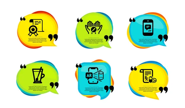 Certificate Tea Mug Message Icons Simple Set Speech Bubble Quotes — Stock Vector